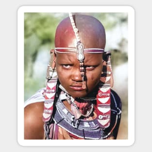 colorized vintage photo of Maasai Sticker